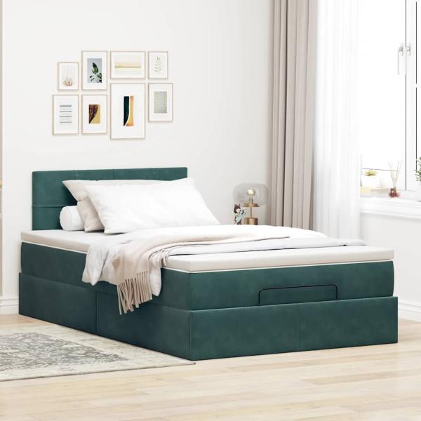 Ottoman-Bett mit Matratze Dunkelgrün 120x200 cm Samt