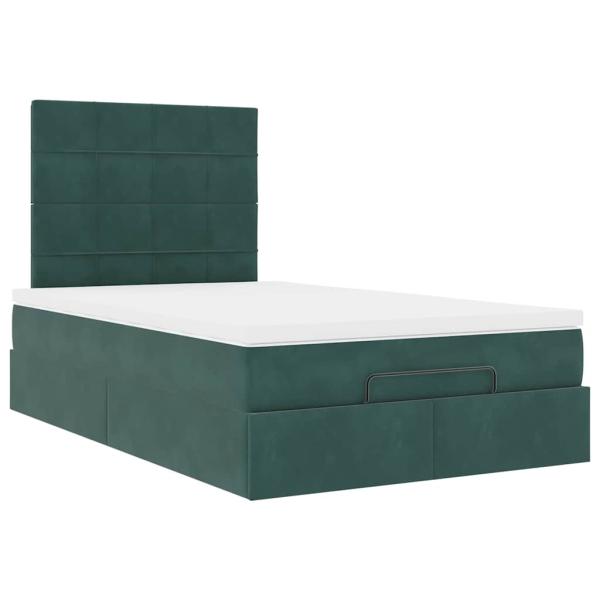 Ottoman-Bett mit Matratzen & LEDs Dunkelgrün 120x200 cm Samt
