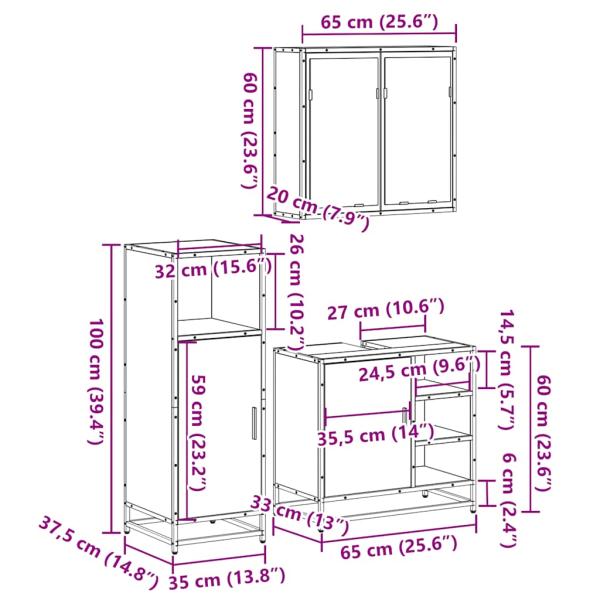 3-tlg. Badmöbel-Set Sonoma-Eiche Holzwerkstoff