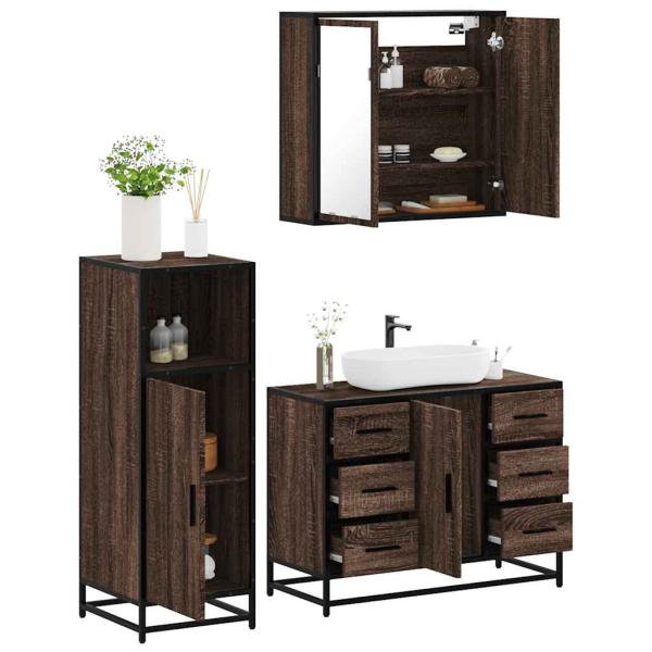 ARDEBO.de - 3-tlg. Badmöbel-Set Braun Eichen-Optik Holzwerkstoff
