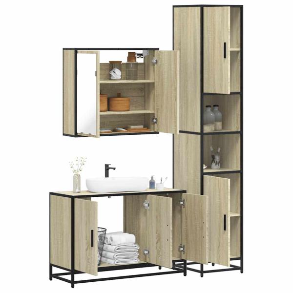 ARDEBO.de - 3-tlg. Badmöbel-Set Sonoma-Eiche Holzwerkstoff