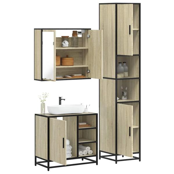 ARDEBO.de - 3-tlg. Badmöbel-Set Sonoma-Eiche Holzwerkstoff