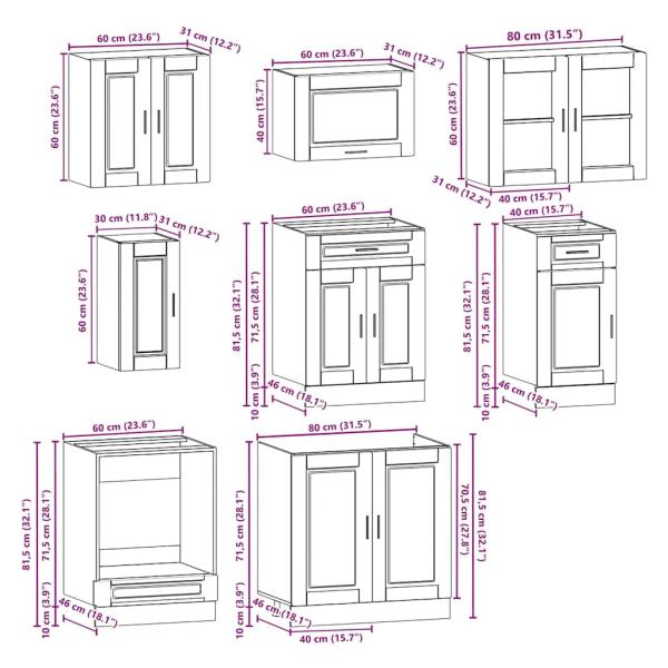 8-tlg. Küchenschrank-Set Kalmar Grau Sonoma Holzwerkstoff