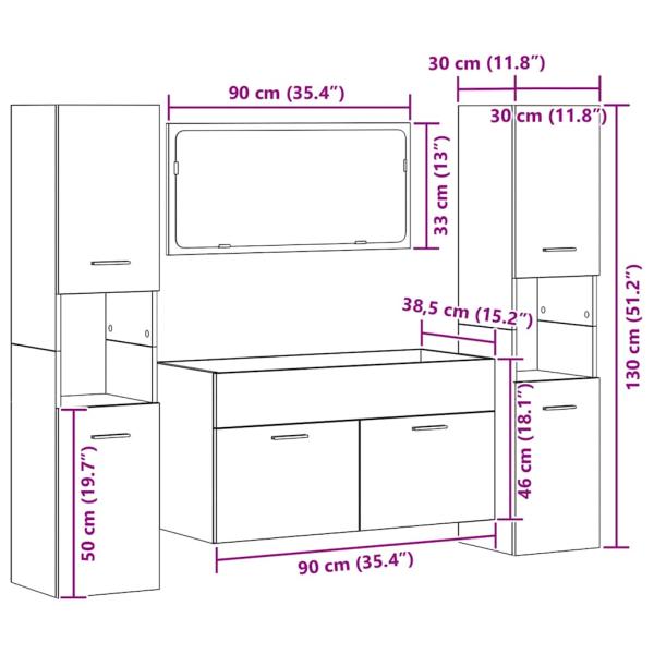 4-tlg. Badmöbel-Set Artisan-Eiche Holzwerkstoff
