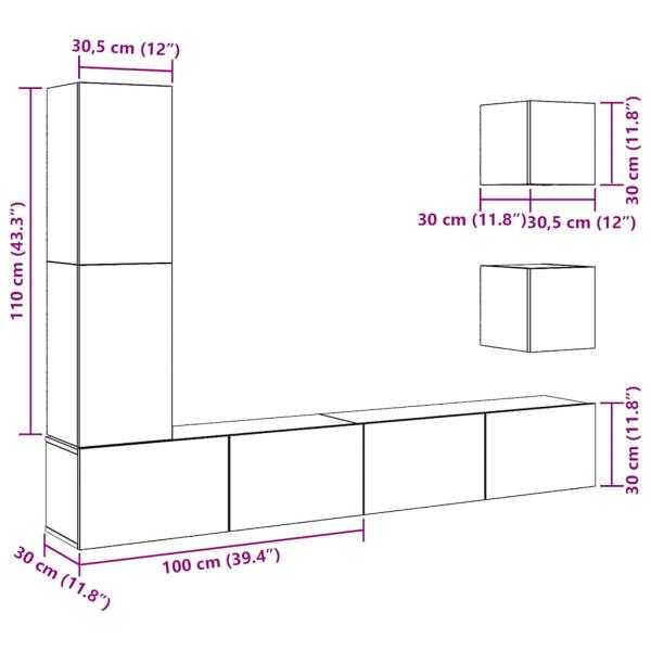 5-tlg. TV-Schrank-Set Wandmontage Artisan-Eiche Holzwerkstoff
