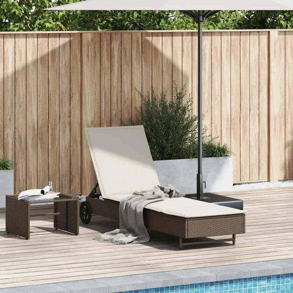 ARDEBO.de - Sonnenliege mit Rollen und Auflage Braun Poly Rattan