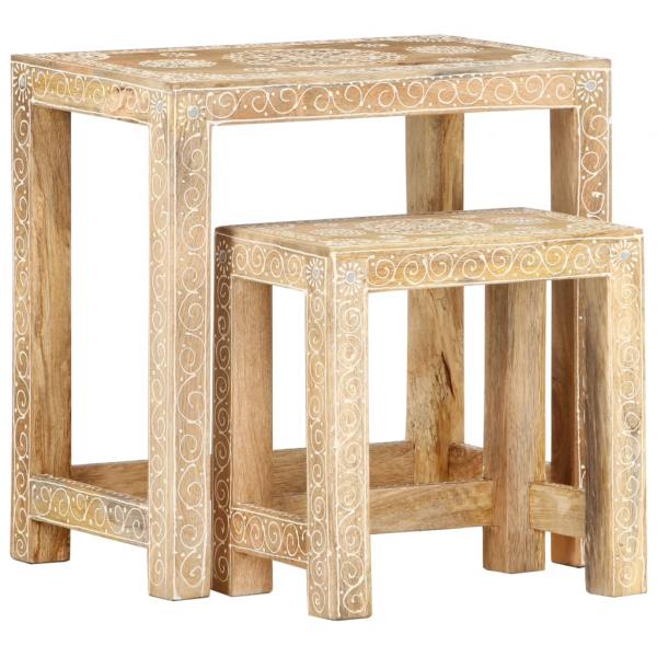ARDEBO.de - 2-tlg. Handbemaltes Beistelltisch-Set Massivholz Mango