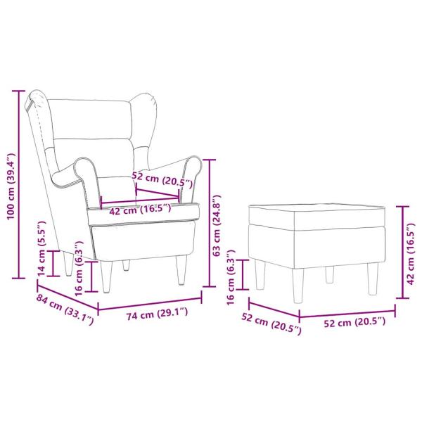 Sessel mit Fußhocker Hellgrau Stoff
