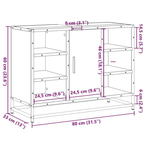 Waschbeckenunterschrank Räuchereiche 80x33x60 cm Holzwerkstoff