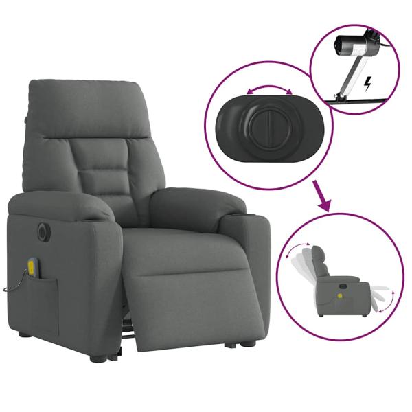 Elektrischer Massagesessel mit Aufstehhilfe Dunkelgrau Stoff
