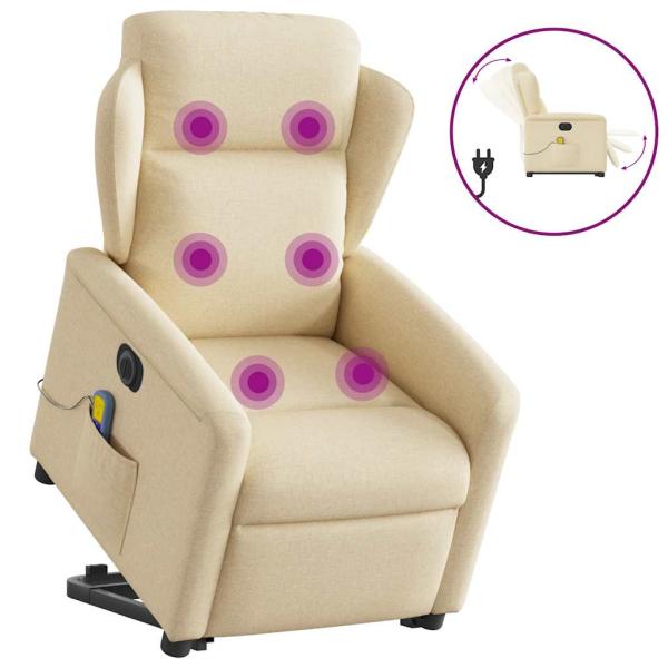 ARDEBO.de - Elektrischer Massagesessel mit Aufstehhilfe Creme Stoff