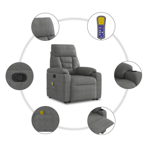 Massagesessel mit Aufstehhilfe Dunkelgrau Mikrofasergewebe