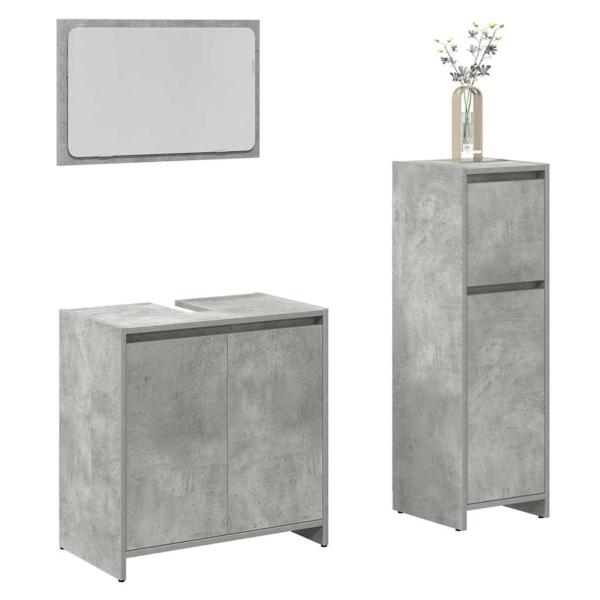 ARDEBO.de - 3-tlg. Badmöbel-Set Betongrau Holzwerkstoff