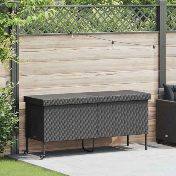 ARDEBO.de - Gartentruhe mit Rollen Schwarz 160x55x75 cm Poly Rattan