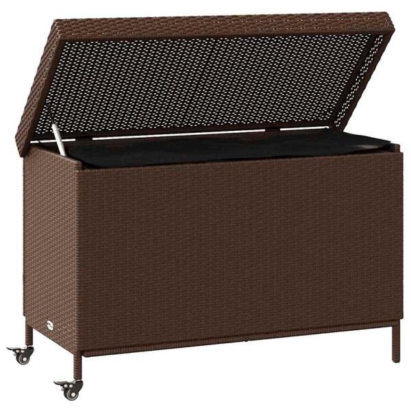 Gartentruhe mit Rollen Braun 110x55x73 cm Poly Rattan