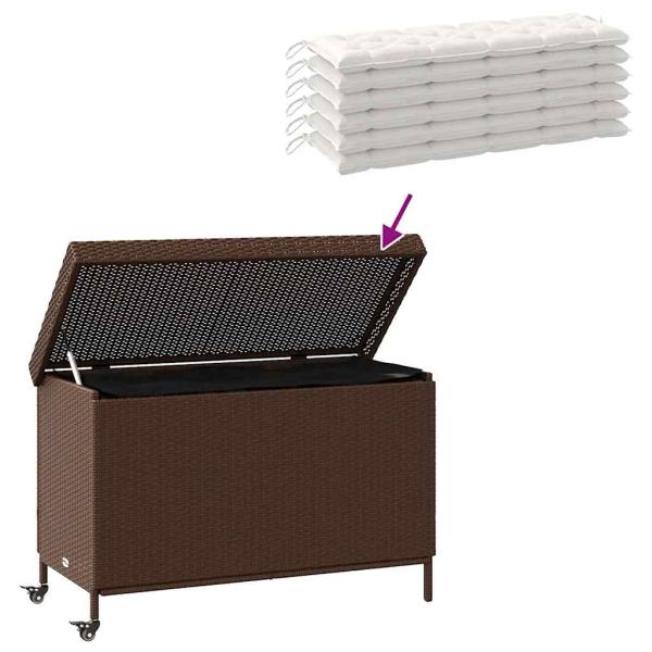Gartentruhe mit Rollen Braun 110x55x73 cm Poly Rattan