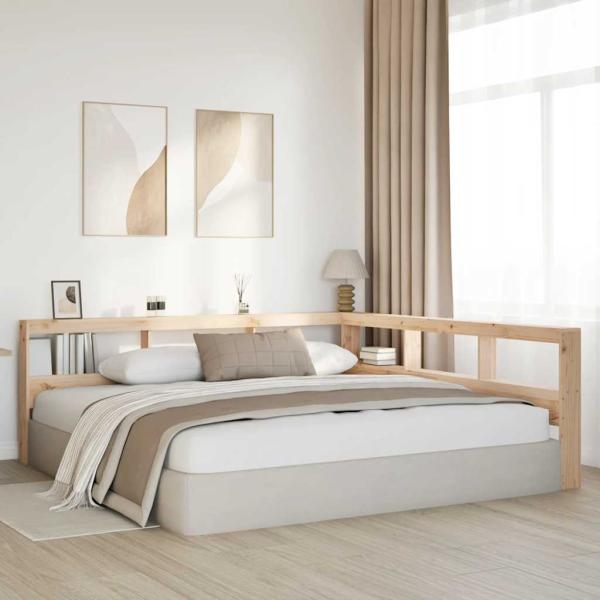 Kopfteil mit Bücherregal L-Form 200 cm Massivholz Kiefer