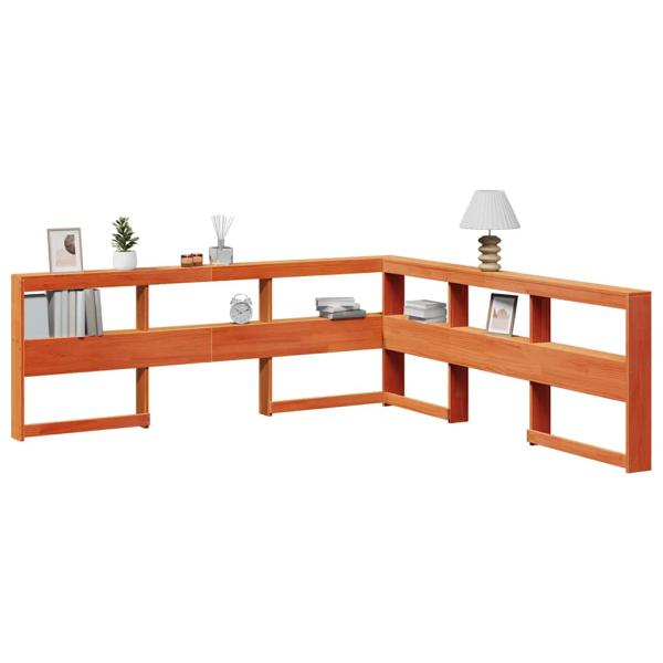 ARDEBO.de - Kopfteil mit Bücherregal L-Form Wachsbraun 180 cm Massivholz