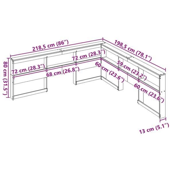 Kopfteil mit Bücherregal L-Form Wachsbraun 180 cm Massivholz