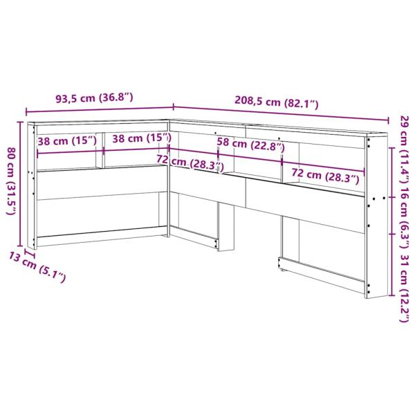 Kopfteil mit Bücherregal L-Form Weiß 75 cm Massivholz Kiefer