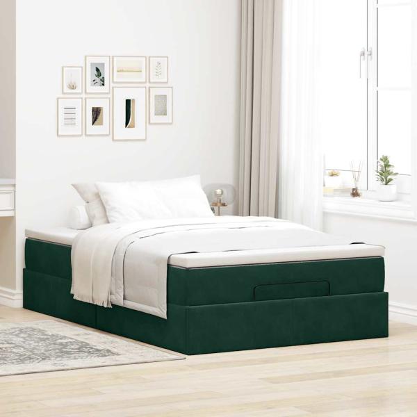 Ottoman-Bett mit Matratze Dunkelgrün 120x200 cm Samt