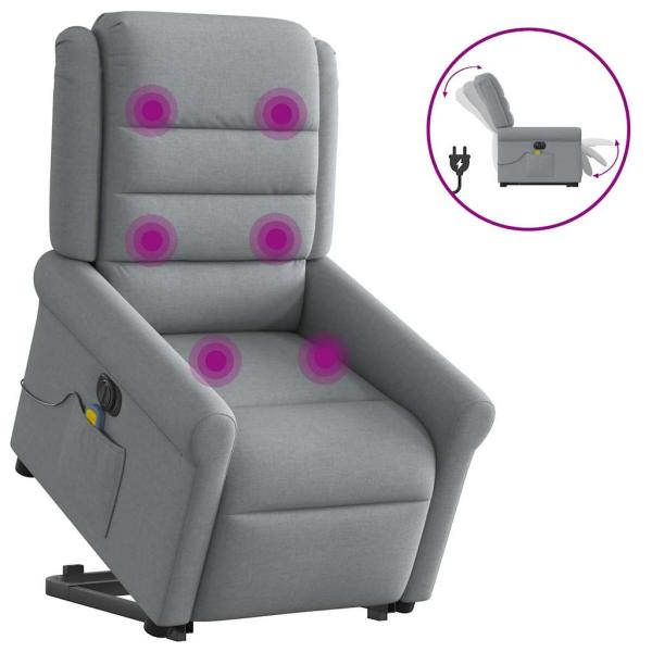 ARDEBO.de - Elektrischer Massagesessel mit Aufstehhilfe Hellgrau Stoff