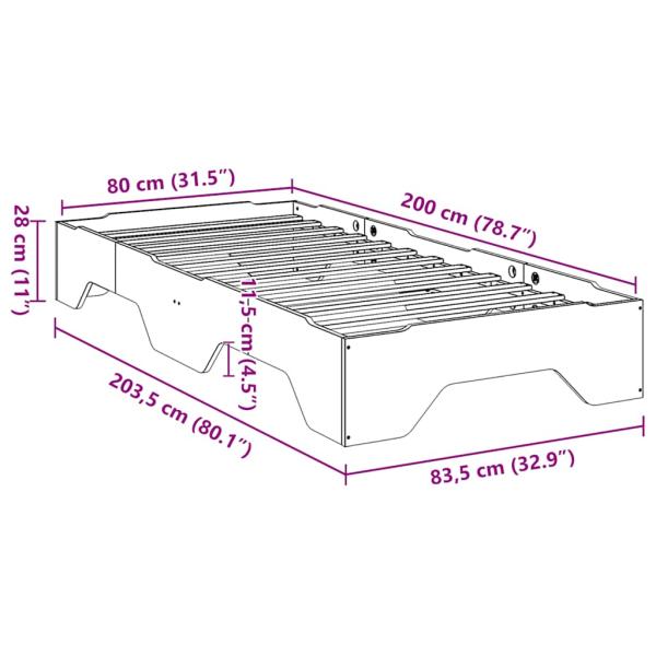 Massivholzbett ohne Matratze Stapelbar 80x200 cm