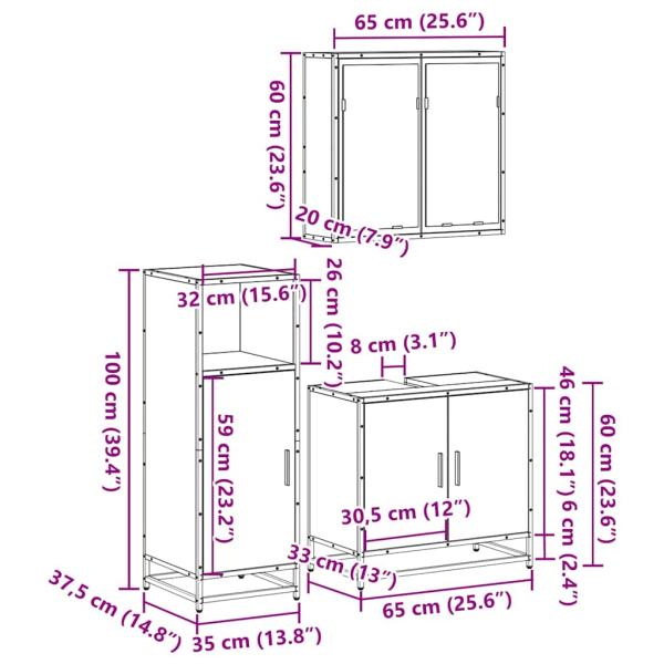 3-tlg. Badmöbel-Set Sonoma-Eiche Holzwerkstoff