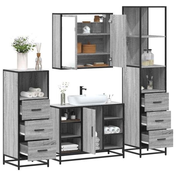 ARDEBO.de - 4-tlg. Badmöbel-Set Grau Sonoma Holzwerkstoff