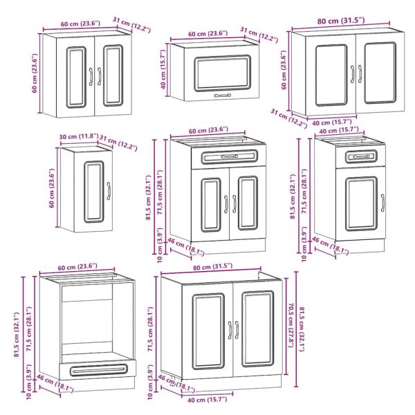 8-tlg. Küchenschrank-Set Kalmar Betongrau Holzwerkstoff