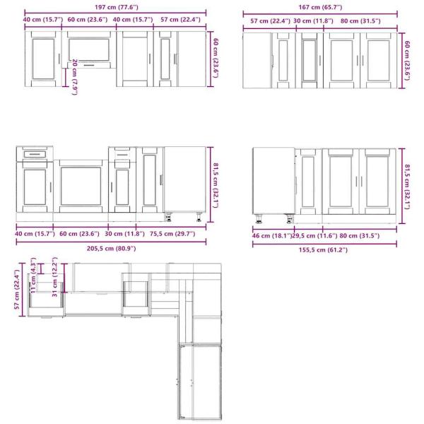 11-tlg. Küchenschrank-Set Porto Altholz-Optik Holzwerkstoff