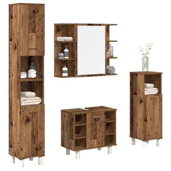 ARDEBO.de - 4-tlg. Badmöbel-Set Altholz-Optik Holzwerkstoff