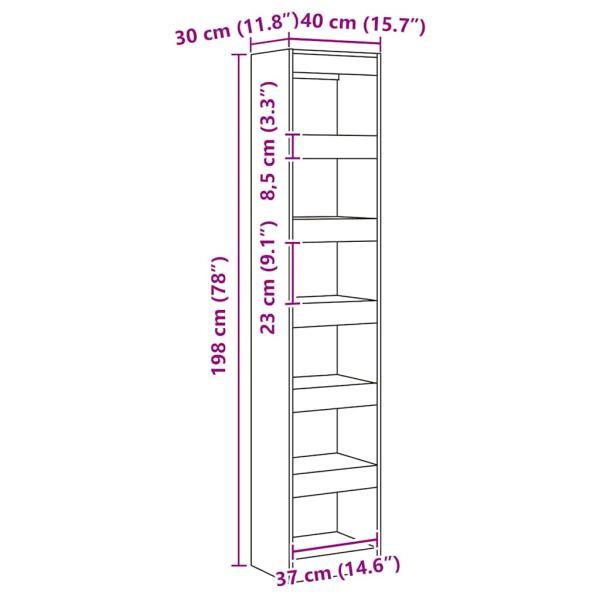 Bücherregal/Raumteiler Artisan-Eiche 40x30x198 cm