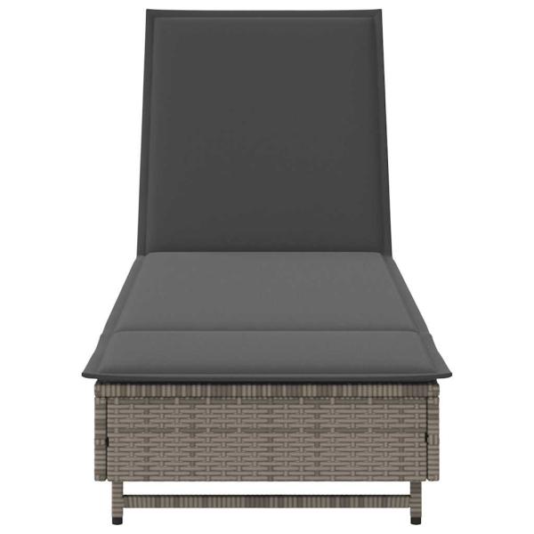 Sonnenliege mit Rollen und Auflage Grau Poly Rattan
