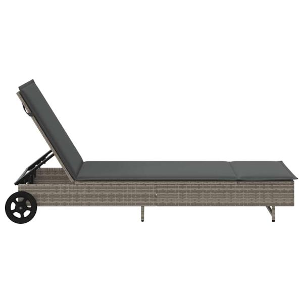 Sonnenliege mit Rollen und Auflage Grau Poly Rattan