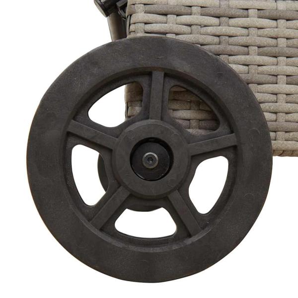 Sonnenliege mit Rollen und Auflage Grau Poly Rattan