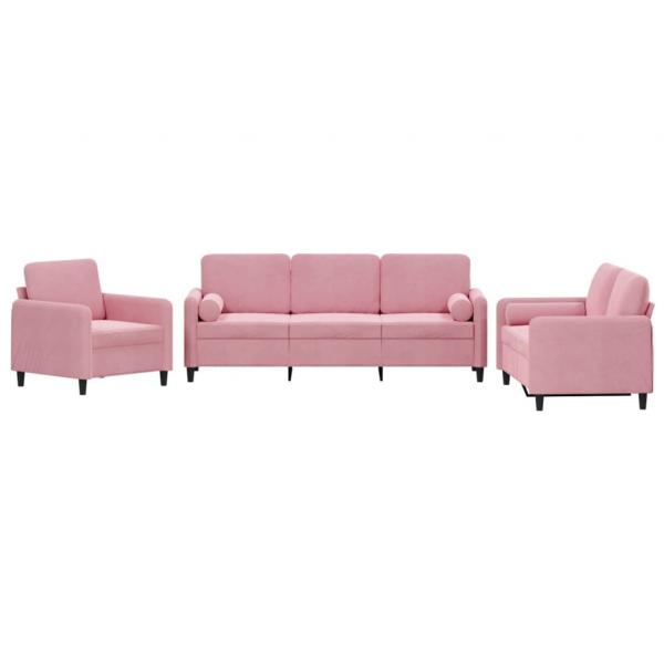 3-tlg. Sofagarnitur mit Kissen Rosa Samt