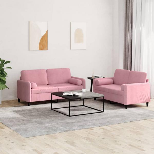 ARDEBO.de - 2-tlg. Sofagarnitur mit Kissen Rosa Samt
