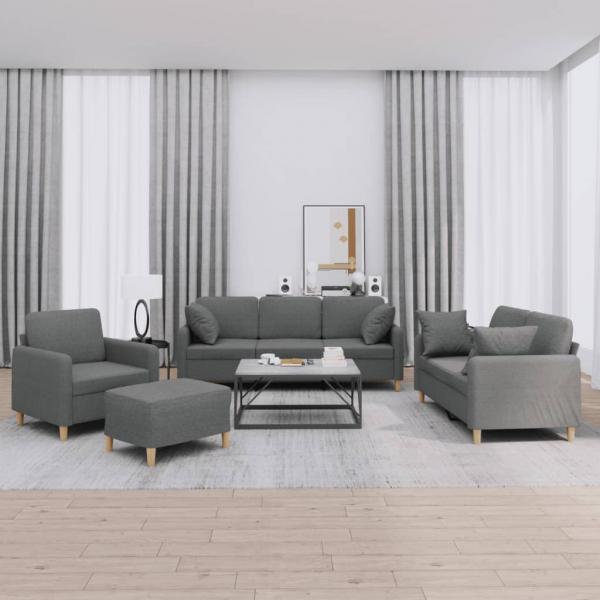 ARDEBO.de - 4-tlg. Sofagarnitur mit Kissen Dunkelgrau Stoff