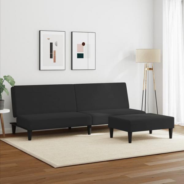 Schlafsofa 2-Sitzer mit Fußhocker Schwarz Samt