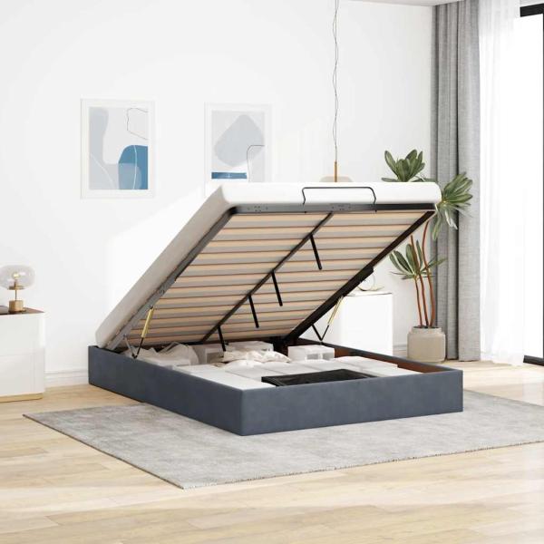 ARDEBO.de - Ottoman-Bett ohne Matratze Dunkelgrau 140x190 cm Samt