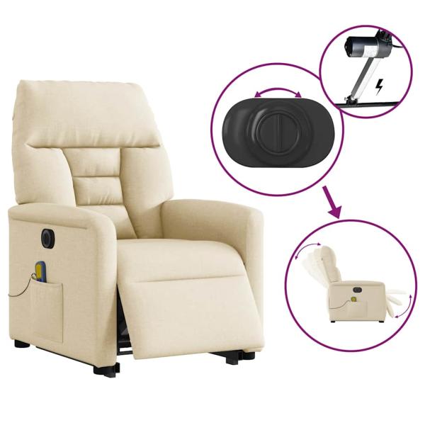 Elektrischer Massagesessel mit Aufstehhilfe Creme Stoff