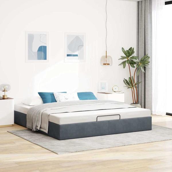 Ottoman-Bett ohne Matratze Dunkelgrau 160x200 cm Samt