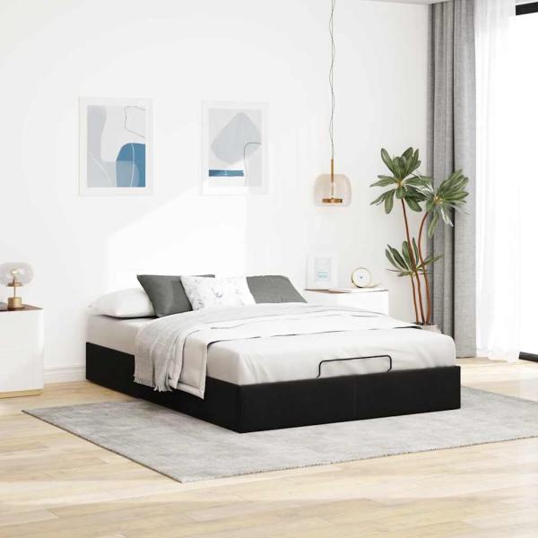 Ottoman-Bett ohne Matratze Schwarz 140x200 cm Samt