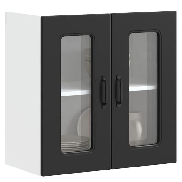 ARDEBO.de - Küchen-Hängeschrank mit Glastür Kalmar Schwarz Holzwerkstoff