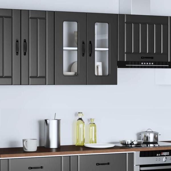 Küchen-Hängeschrank mit Glastür Kalmar Schwarz Holzwerkstoff