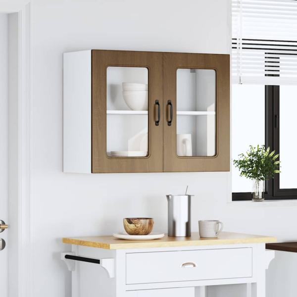 Küchen-Hängeschrank mit Glastür Kalmar Braun Eichen-Optik