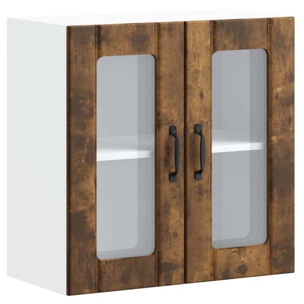 Küchen-Hängeschrank mit Glastür Räuchereiche Holzwerkstoff