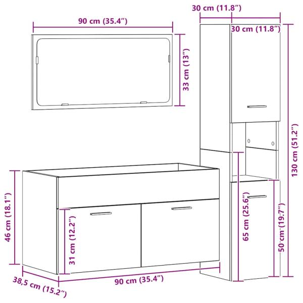3-tlg. Badmöbel-Set Artisan-Eiche Holzwerkstoff