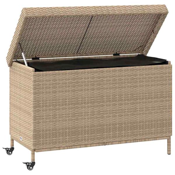 Gartentruhe mit Rollen Beige 110x55x73 cm Poly Rattan